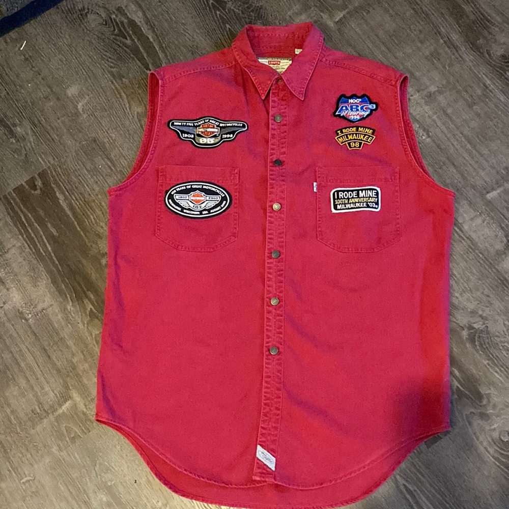Harley Davidson patches Levi’s shirt